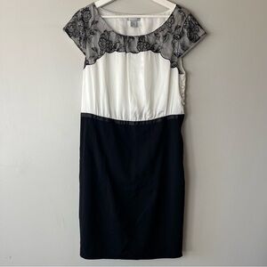 H&M Black and White Lace Details Sheath Workwear Zip Side Dress 12